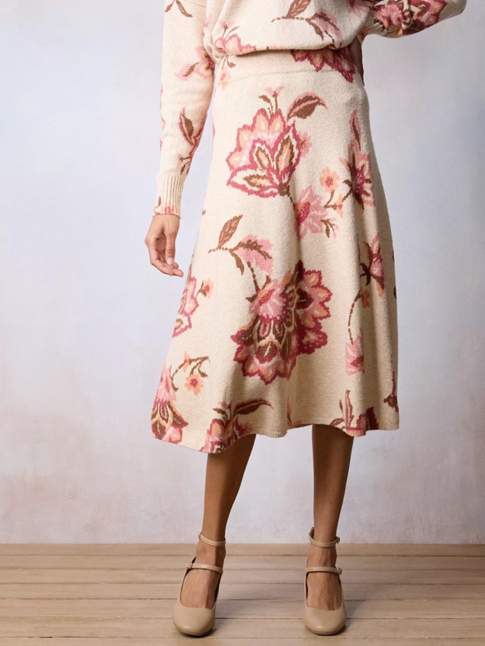 LC Lauren Conrad A-Line Midi Sweater Skirt Floral Stretchy Size 1X New with tags